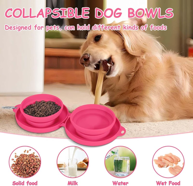 PNEUICALLY Collapsible Dog Water Bowl 2 in 1 Foldable Pet Food and Water Bowl Portable Cats Dishes with Carabiner Clip for Traveling Hiking Camping Walking (Pink) - Image 3